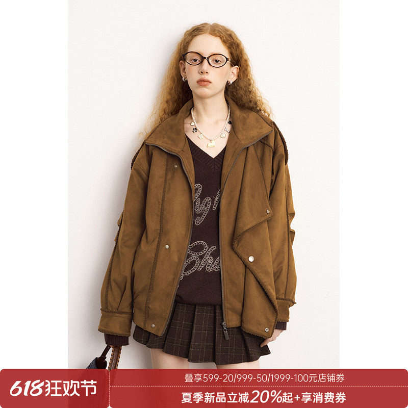 DIDDIMODA麂皮大翻领拼接层次感短款棉服女款