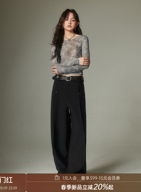 【清仓特惠】DIDDI MODA铆钉西装裤高级感垂感直筒宽松阔腿裤春季