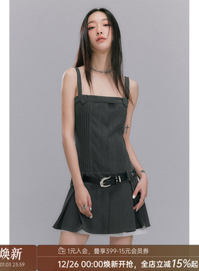 【清仓特惠】DIDDI拼接辣妹简约短裙灰色学院抹胸吊带连衣裙春