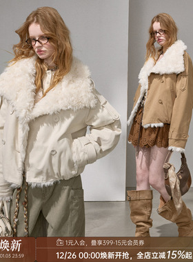 DIDDI MODA 翻领毛毛领双排扣巨好看的夹棉夹克外套棉服2025新款