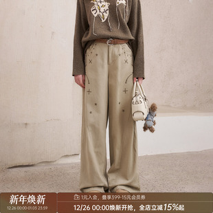 秋冬新款 垂感高腰独特阔腿裤 仿烫钻直筒宽松长裤 DIDDIMODA