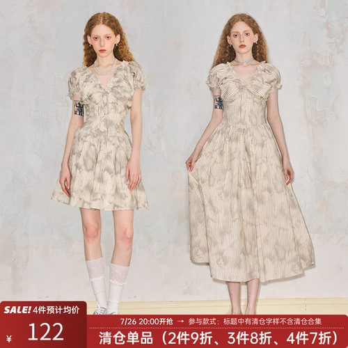 【清仓特惠】DIDDI MODA俏皮少女感泡泡袖连衣裙V领法式连衣裙女