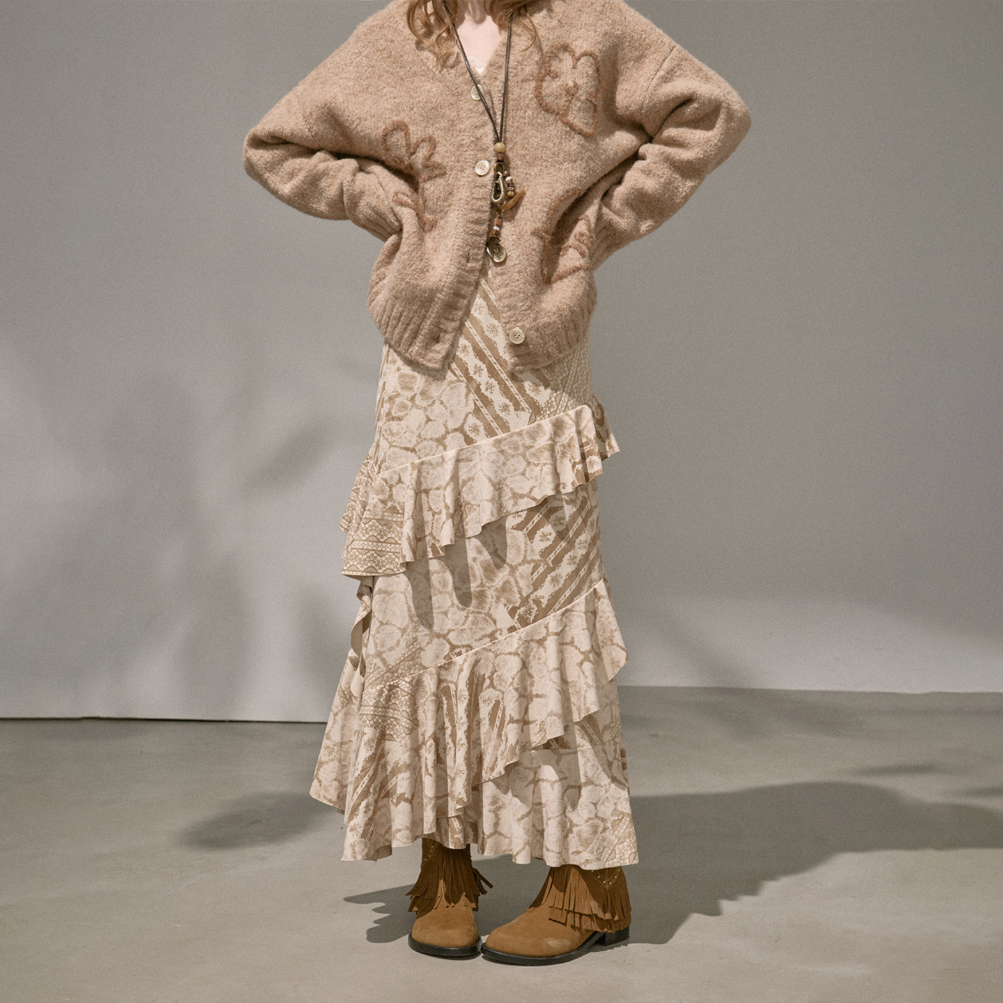 DIDDIMODA 原创设计 斜线切割荷叶波浪不规则半身裙中长款蛋糕裙