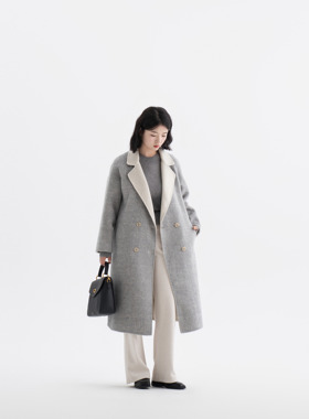 REST HEART 2023秋冬新品 翻领拼色双面羊毛大衣上衣女