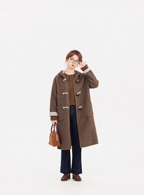 REST HEART 2025秋冬新品 戴帽学院减龄牛角扣大衣上衣女