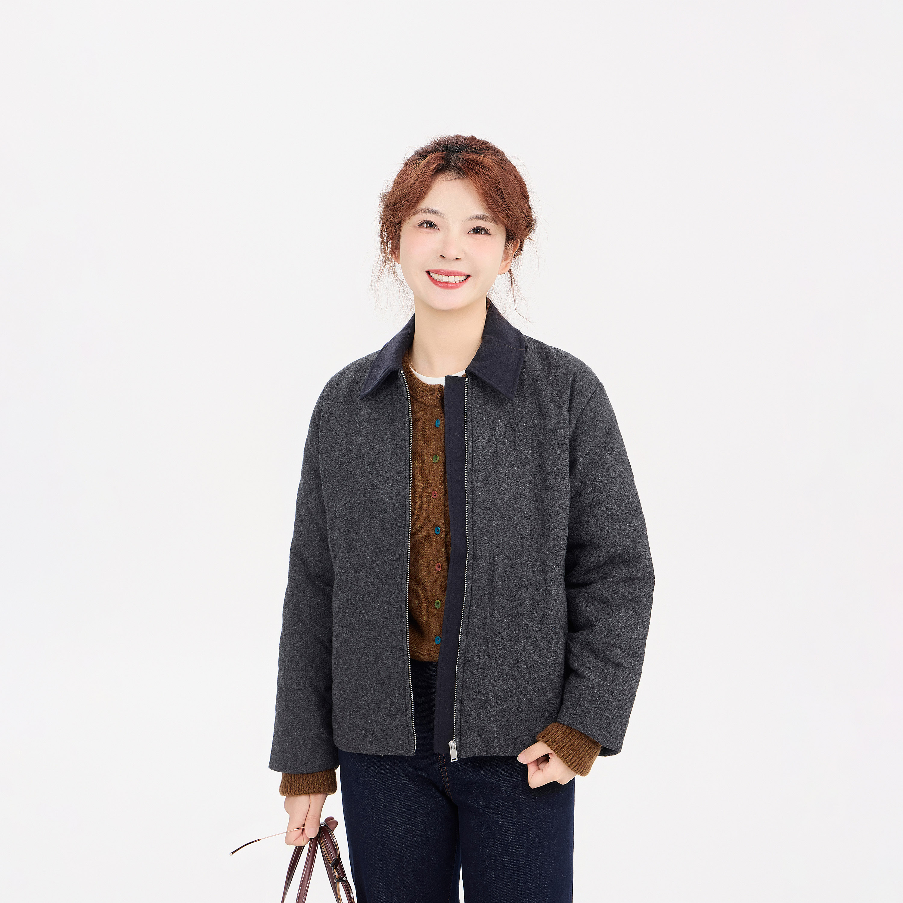 REST HEART 2025冬季新品 翻领菱形休闲棉服