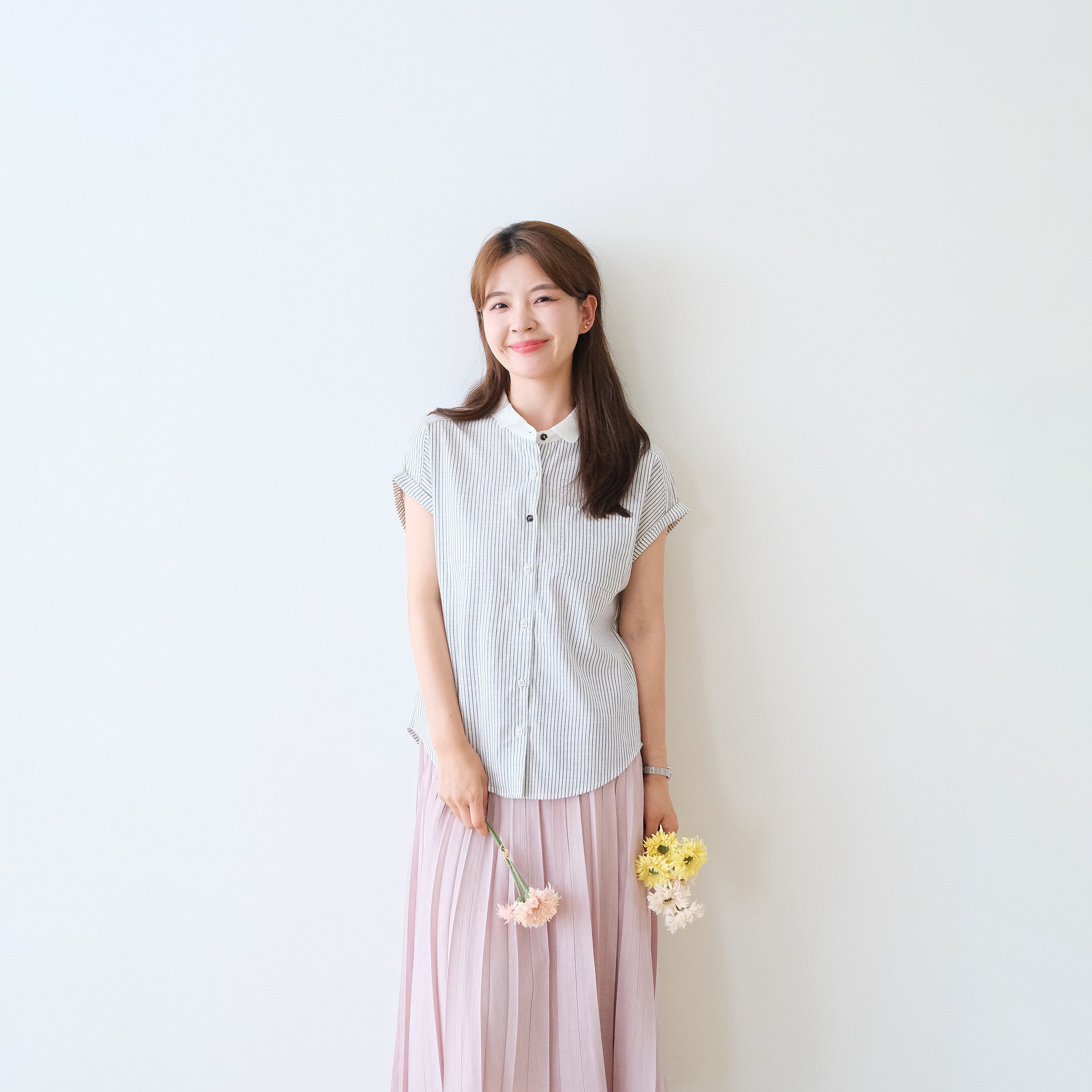 REST HEART 2026夏季新品 花瓣领条纹衬衫短袖