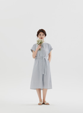 售完不补！REST HEART 2024小圆领清新条纹文艺风衬衫连衣裙