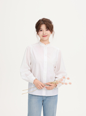 REST HEART 2025春季新品 小立领花边复古衬衫上衣女