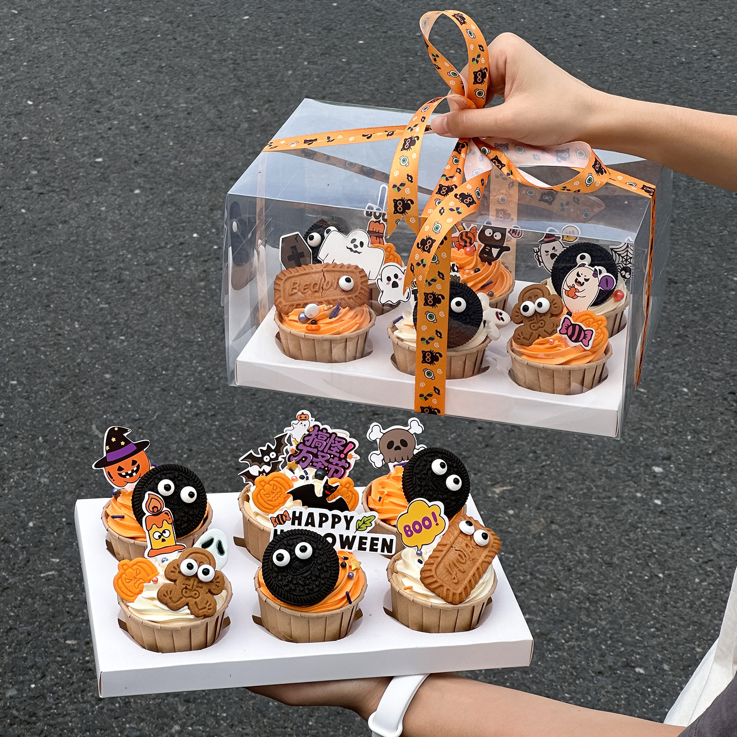 搞怪万圣节纸杯蛋糕装饰插卡大小眼睛眼珠幽灵骷髅饼干烘焙插件