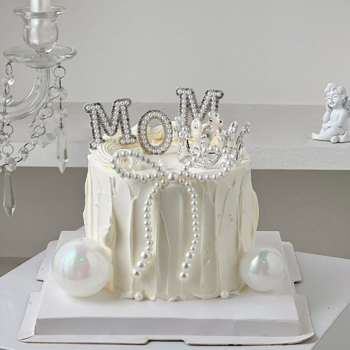 母亲节蛋糕装饰珍珠蝴蝶结MOM