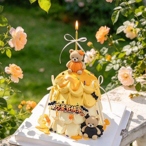 万圣节卡通南瓜蜘蛛小熊蛋糕装饰摆件万圣夜快乐亚克力甜品插件
