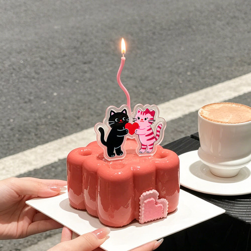 卡通小猫情侣七夕情人节蛋糕装饰插件爱心猫咪告白女朋友烘焙装饰