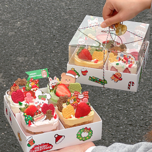 圣诞节四宫格慕斯蛋糕装饰手提包装盒圣诞小熊麋鹿雪人烘焙贴纸
