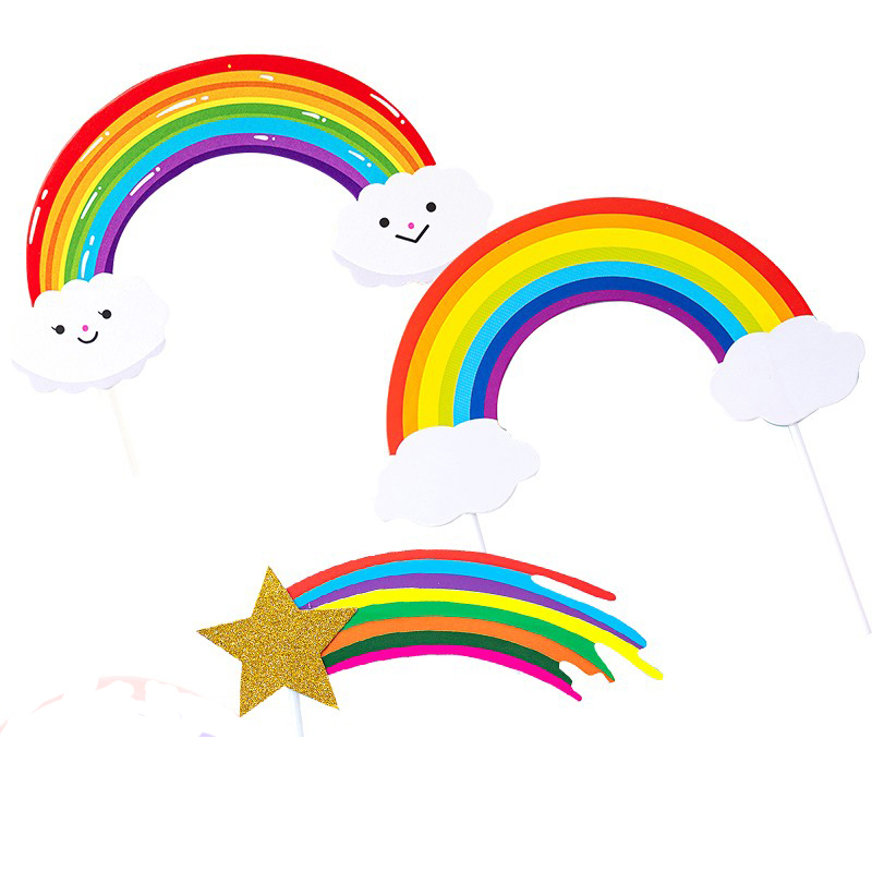 烘焙生日蛋糕装饰七色彩虹插牌
