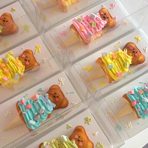 创意糖果色小熊头蛋筒奶油冰淇淋蛋糕装饰甜品丝带包装盒卡通插件