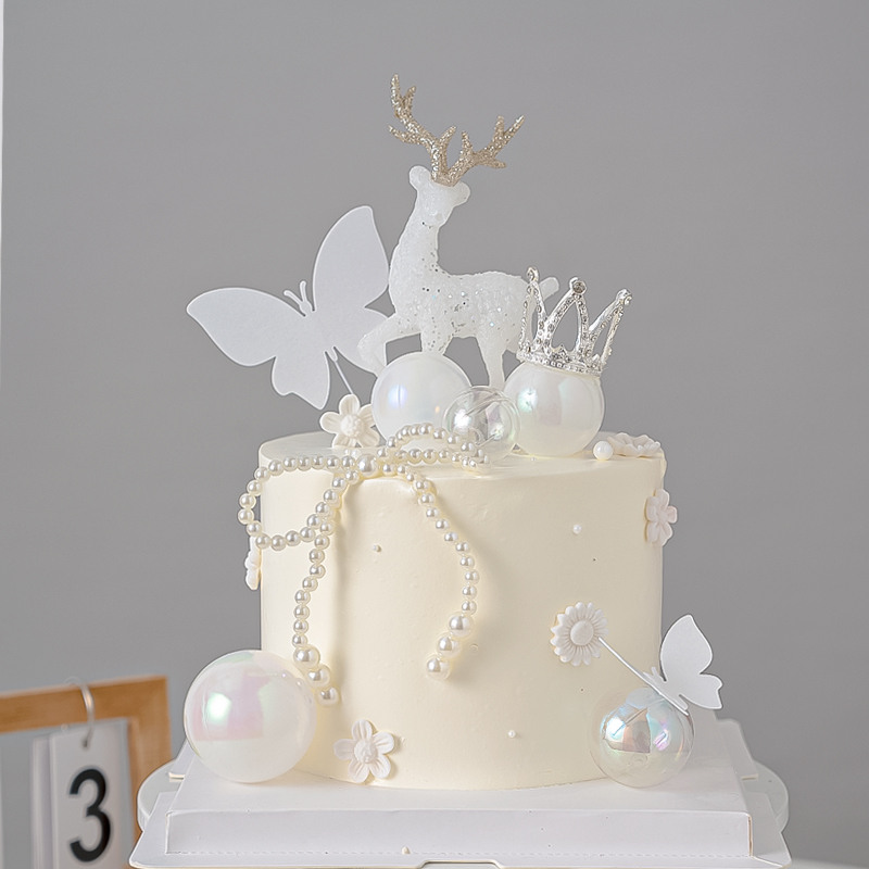 烘焙蛋糕装饰白色系水晶鹿摆件