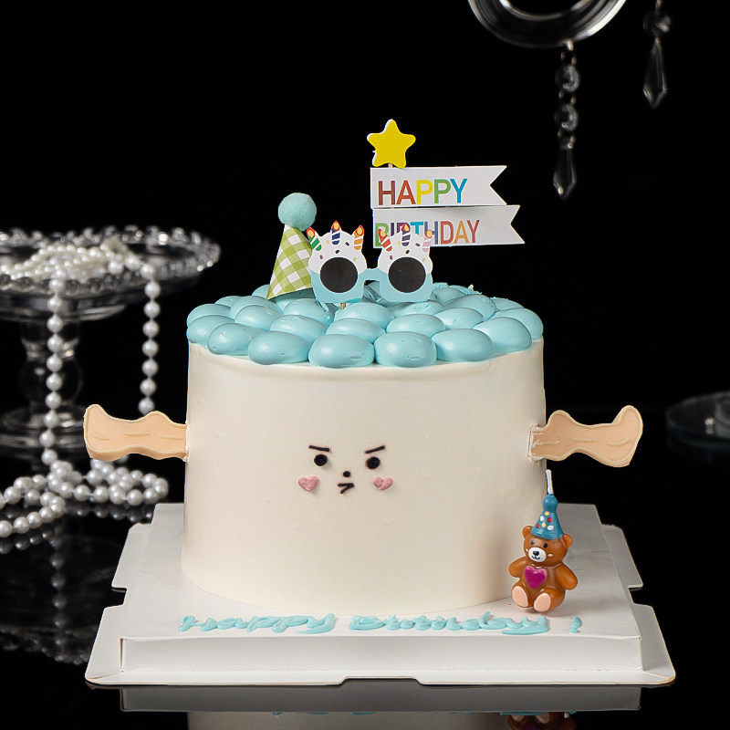 韩式ins风可爱小熊生日蛋糕装饰happy birthday插牌卡通眼镜插件 - 实物图