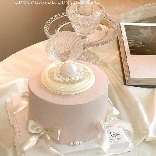 网红ins简约女神蛋糕装饰摆件透明贝壳珍珠母亲节生日甜品插件