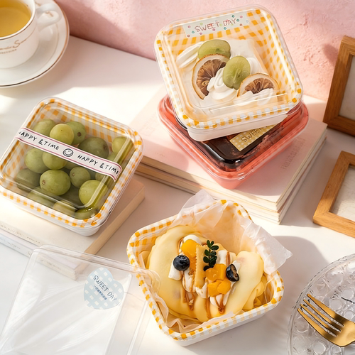 格纹便当盒慕斯蛋糕盒