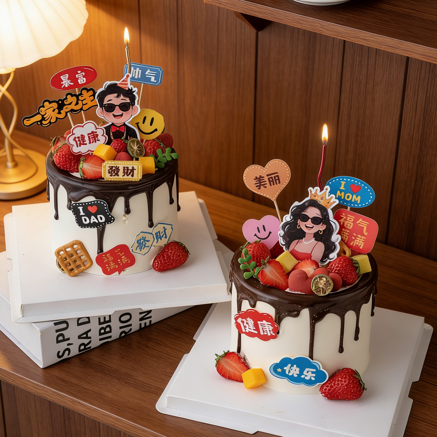 母亲节父亲节蛋糕装饰福气满满一家之主爸爸妈妈生日祝福语插件