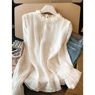 法式刺绣蕾丝雪纺衫2026春季新款别致漂亮轻奢立体花仙气飘飘上衣