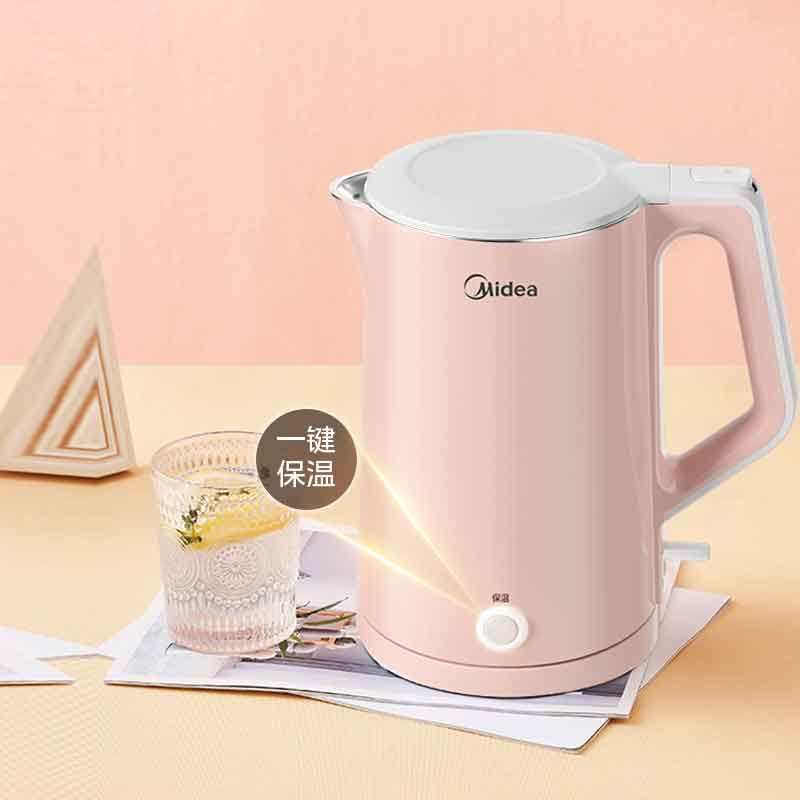 美的双层防烫MK-HP1515电热水壶一键保温无缝内胆316L不锈钢55度