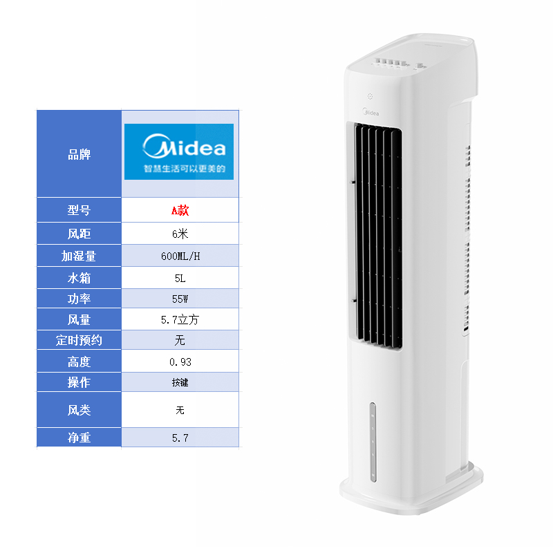 美的空调扇家用冷风扇摆风水冷独立水箱降温电风扇冷加湿制冷移动