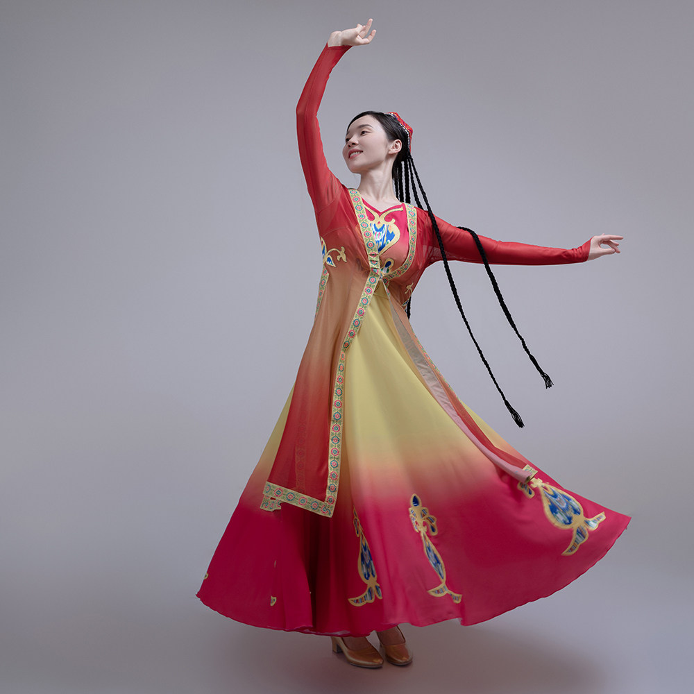 新疆维族舞蹈演出服舞台剧目石榴花开考级练习服装维吾尔族