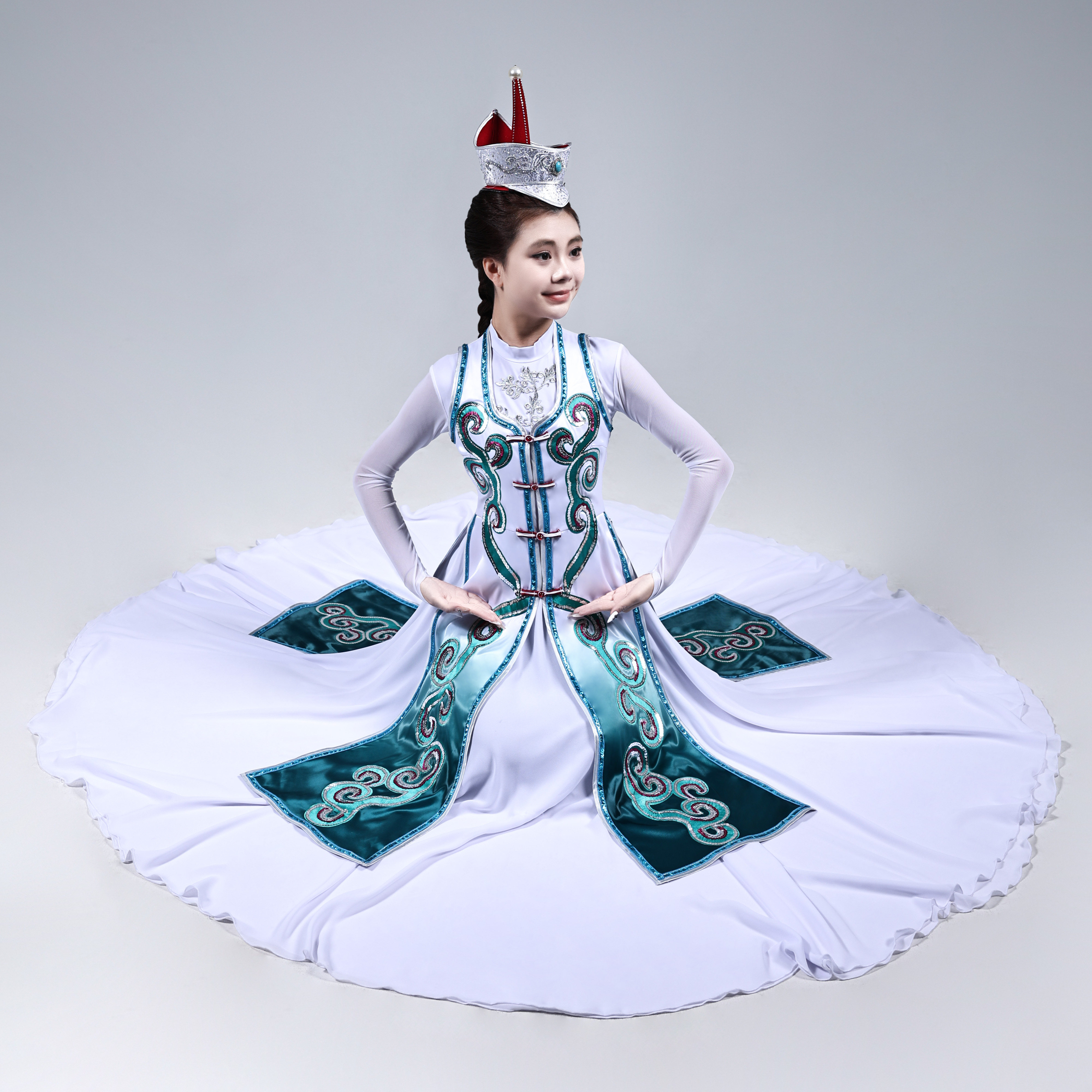 蒙古族新款舞蹈表演演出长裙剧目比赛定制舞蹈服饰蒙族女款大摆裙