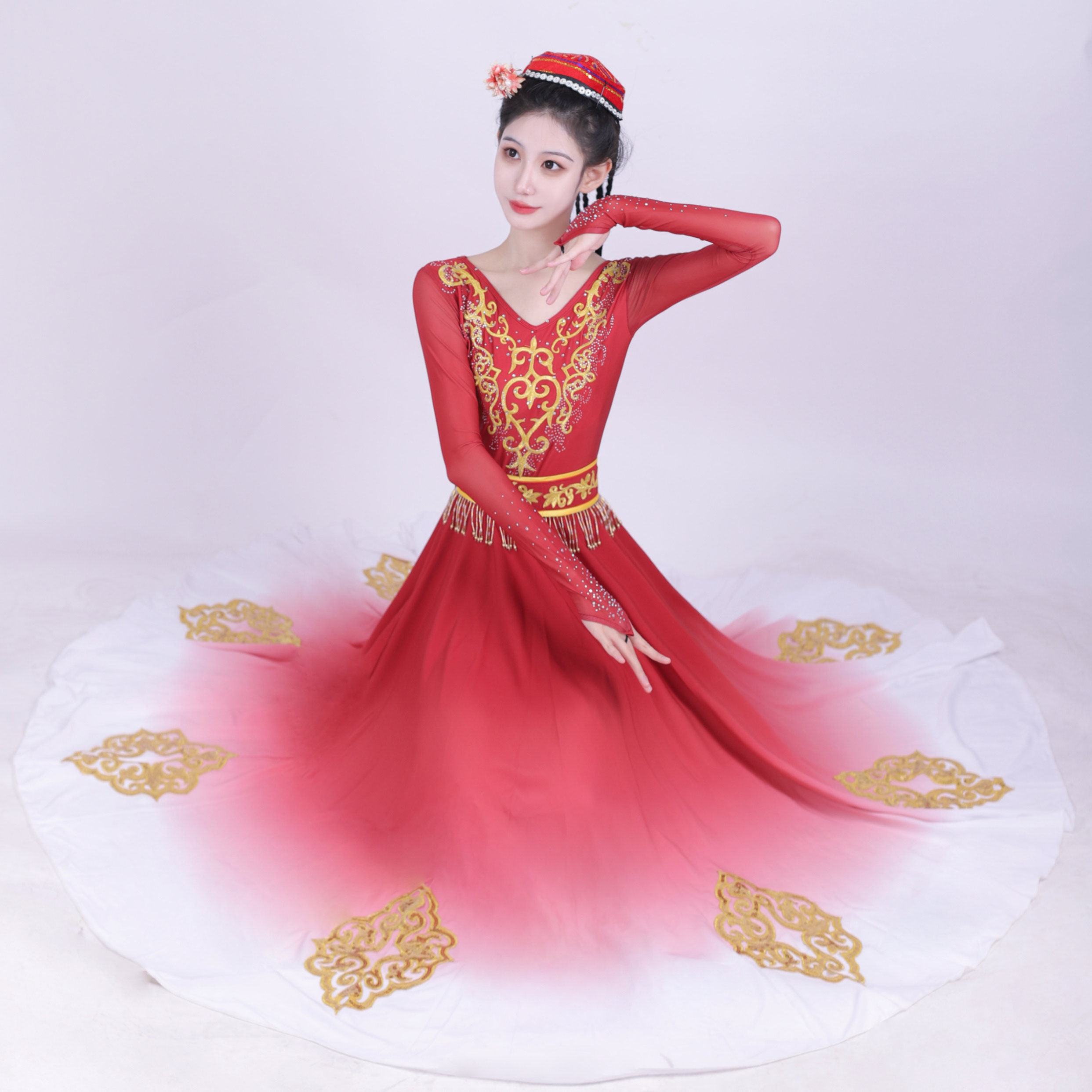 新疆舞大摆裙女维吾尔族表演服舞台演出服维族舞蹈服艺考装练习服