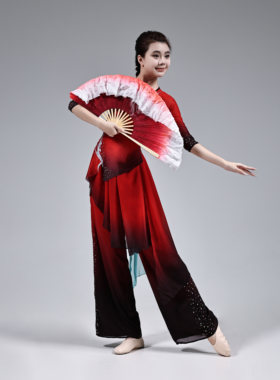 胶州扇子舞女身韵服纱衣定制套装