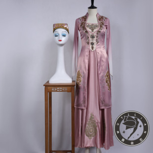 新疆定制艺考舞台表演剧目学生排练服装维族粉色套装舞蹈演出服饰