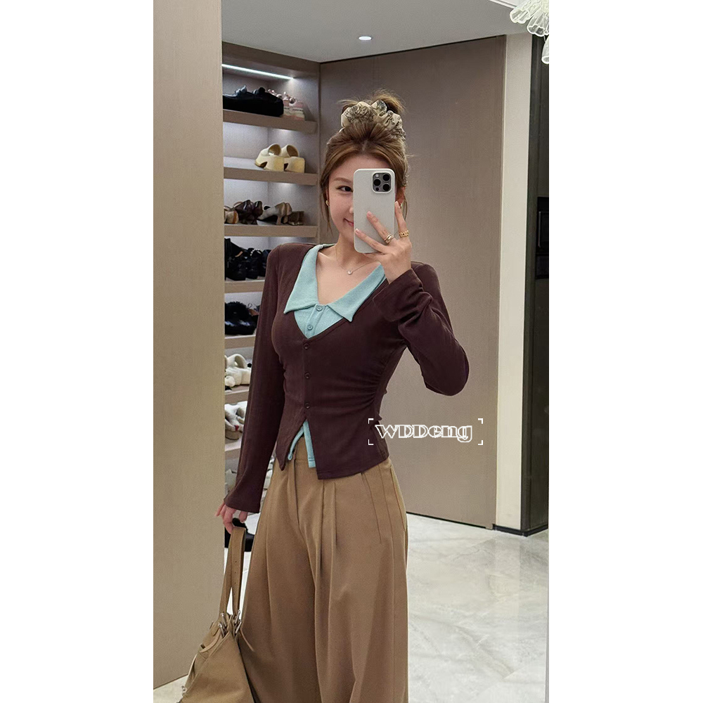 王等等叠穿法则2025秋冬原创双层提花设计感针织上衣U225S12745