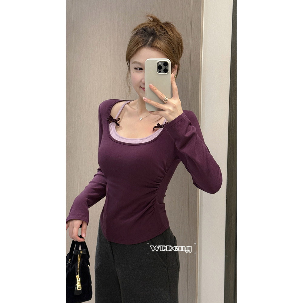 王等等 丝绒心结 2025秋冬原创加绒锁温保暖假两件上衣U225D18297