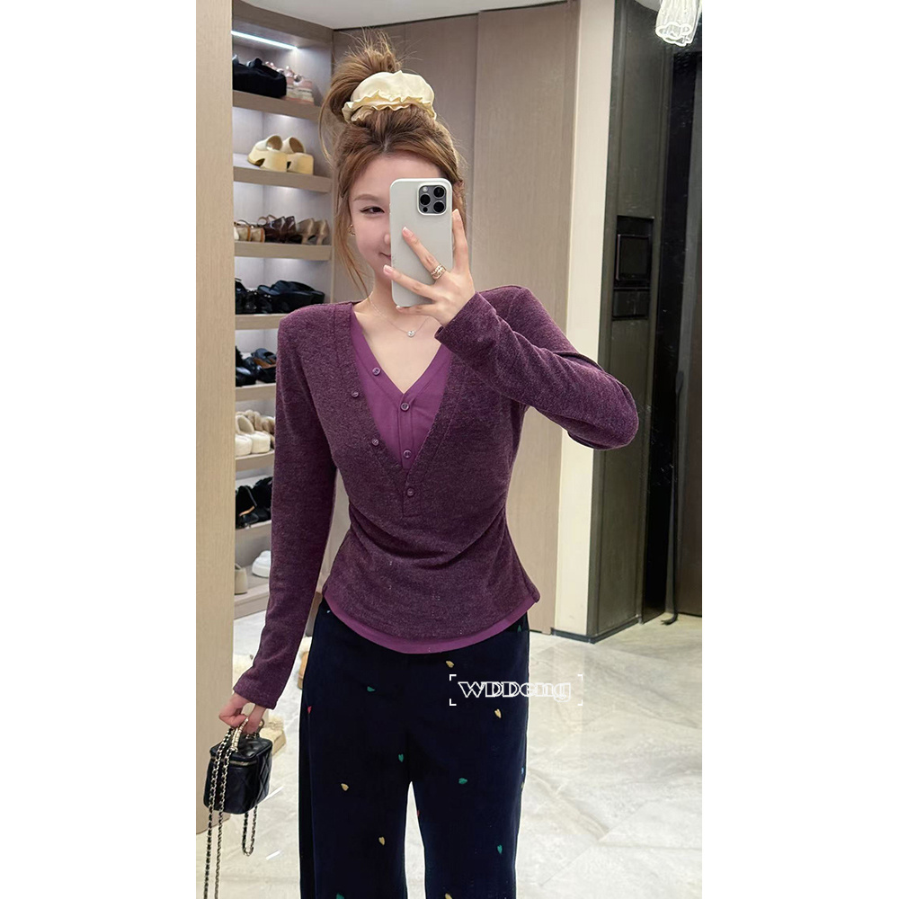 王等等 心动crush 2025秋冬款原创时尚假两件针织上衣U225S12752