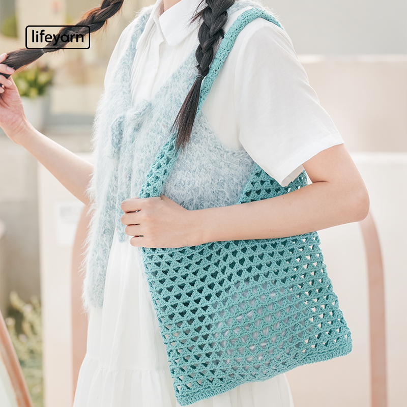 lifeyarn团团5股牛奶棉毛线团材料包假日包包钩针款适合新手视频