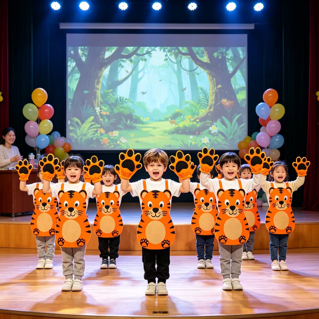 幼儿园小老虎舞台服饰卡通老虎爪子手套儿童节目表演装扮背心