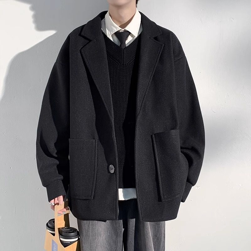 呢子外套男士2024秋冬季潮牌高级感加厚短款毛呢大衣宽松休闲夹克