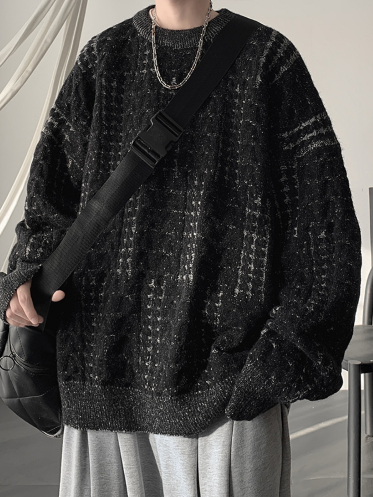 2025冬季新款毛衣男美式覆古保暖衫慵懒风宽松针织衫毛线衣打底衫