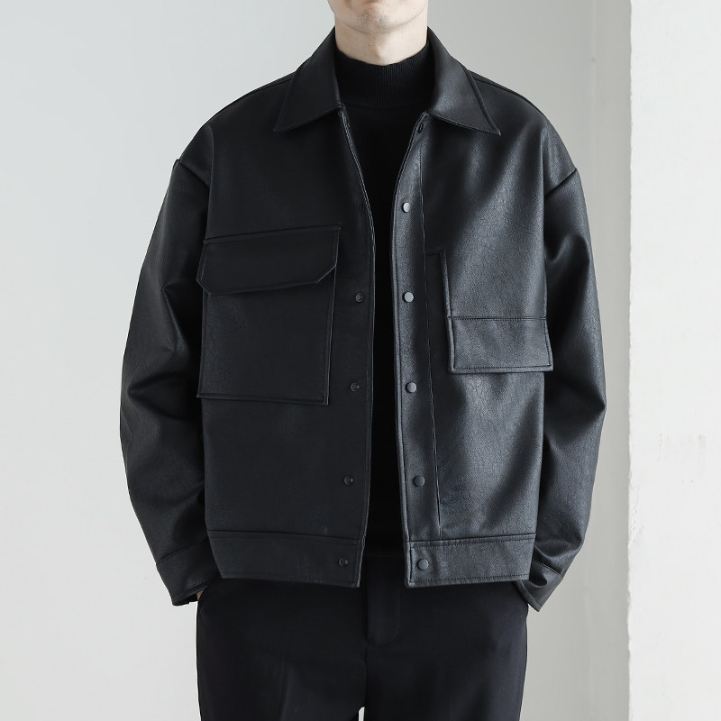 飞行员机车皮衣男宽松2024秋冬季美式复古加绒加厚工装风夹克外套