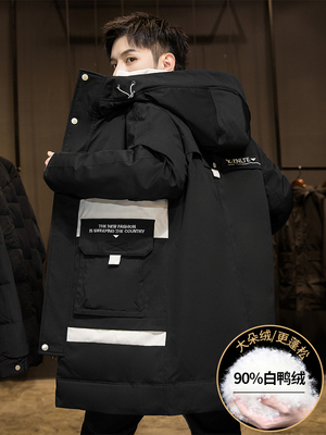 冬季连帽羽绒服男士中长款潮牌宽松休闲派克服保暖冲锋衣工装外套