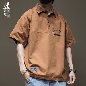 夏季工装衬衫男Polo衫宽松大码男装衬衣2025秋季短袖t恤休闲上衣
