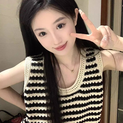 条纹针织吊带小背心女夏