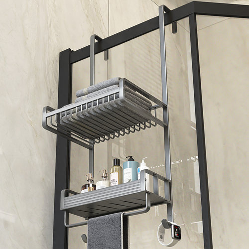 太空铝淋浴房挂篮毛巾架免打孔