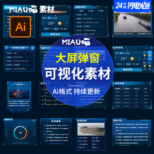 Ai格式可视化大屏弹窗系统警告详情大数据标题小边框钢笔矢量46个