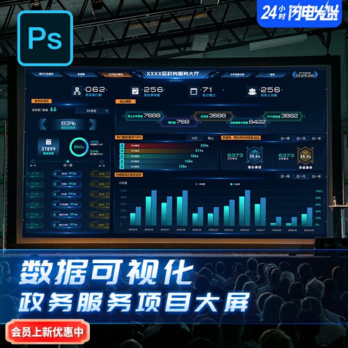 可视化数据政务服务项目大屏企业展示PSD源文件正版授权可商用