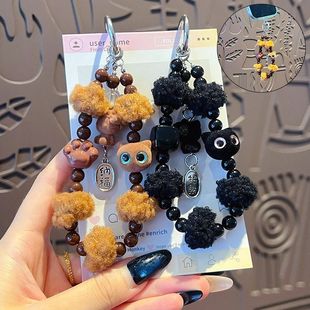 创意植绒猫咪串珠手机链公仔玩偶挂件diy汽车包包钥匙扣挂饰配件