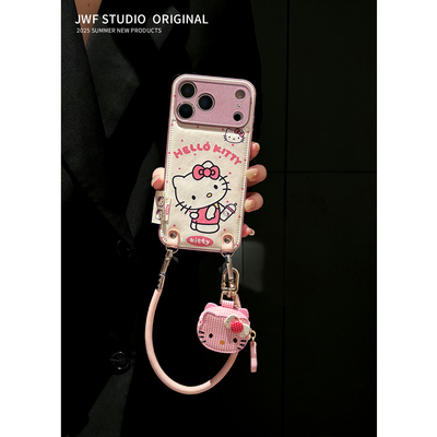 苹果17promax粉色猫手机壳斜挎