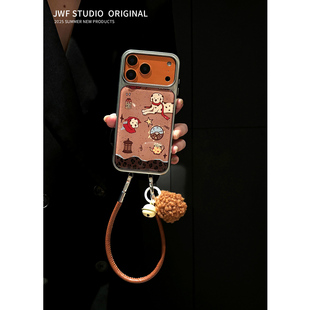 可爱斑点狗狗滴胶ins15适用17pro斜挎苹果17ProMax手机壳iPhone14新年17新款16Promax保护套13背包式挂绳软女